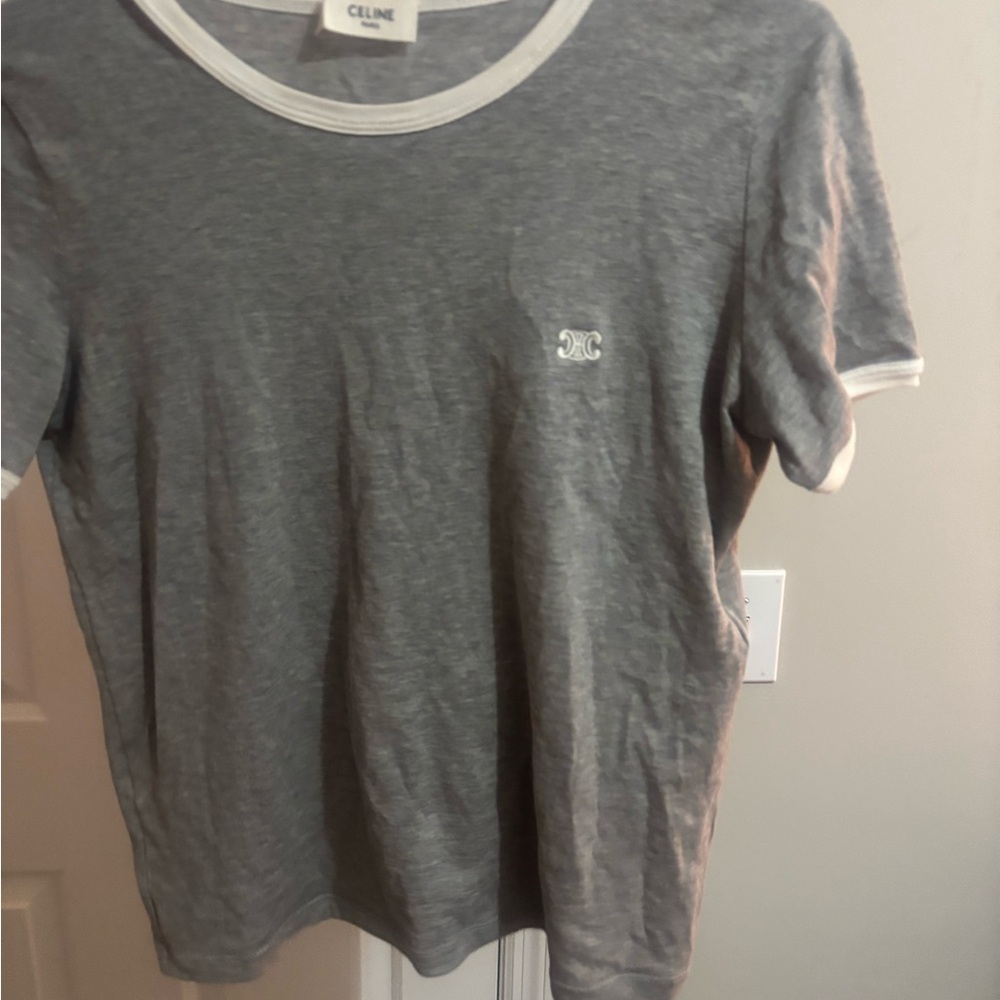 Celine Gray Short Sleeve Tee with Crew Neck